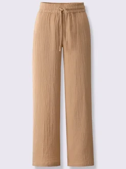 Pantalon large en mousseline avec taille haute et poches