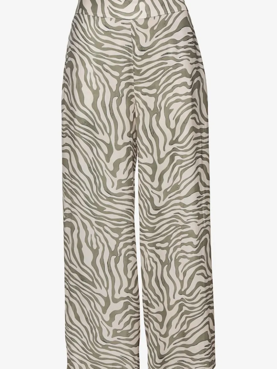 Pantalon large en satin à motif zébré avec ceinture smockée