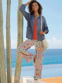Pantalon large en viscose fluide avec motif patchwork et poches