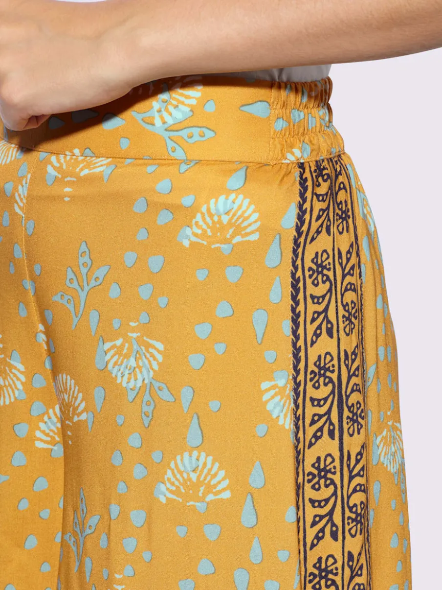 Pantalon large fluide imprimé coquillage à ceinture élastique