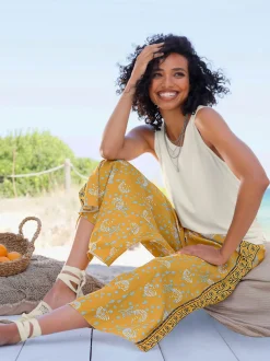 Pantalon large fluide imprimé coquillage à ceinture élastique