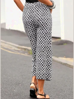 Pantalon large jupe-culotte en jersey imprimé avec ceinture à nouer
