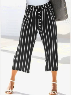 Pantalon large jupe-culotte rayé avec ceinture à nouer
