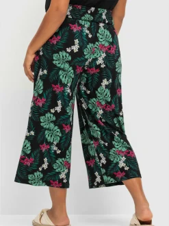 Pantalon large motif feuilles tropical