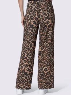 Pantalon large motif léopard avec passepoils contrastés