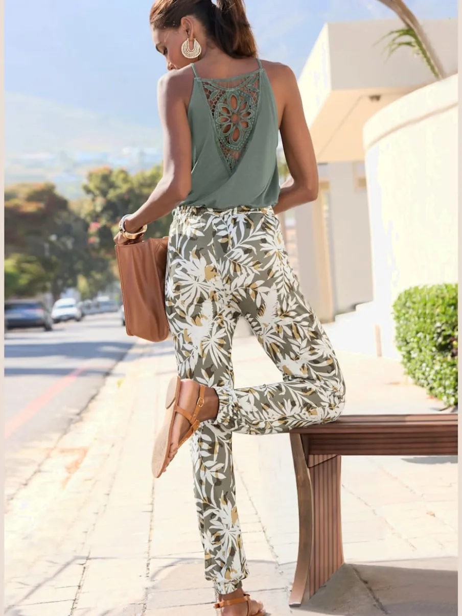 Pantalon léger avec poches et bas élastiqué imprimé