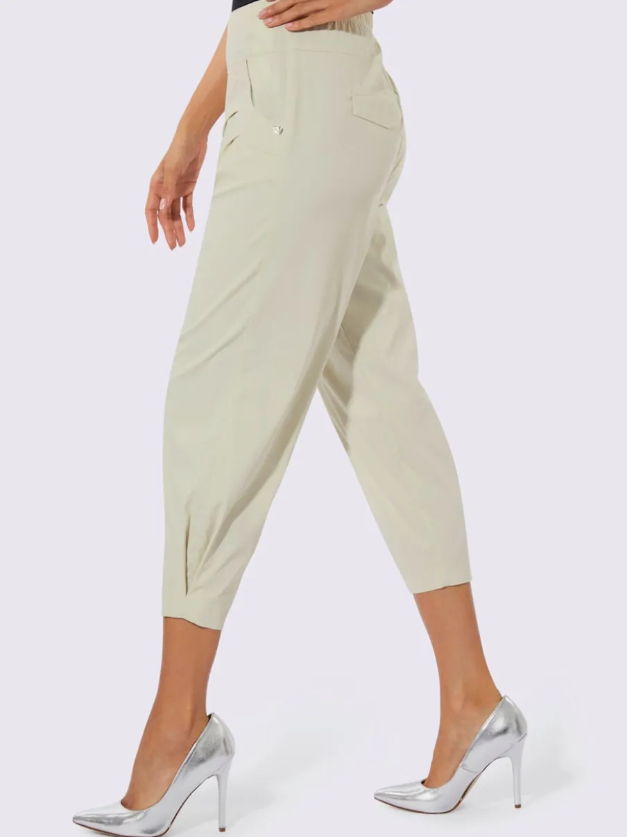 Pantalon 7/8 léger en bengaline avec ceinture élastique et plis