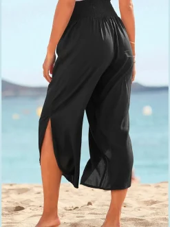 Pantalon léger à large ceinture avec fentes arrondies