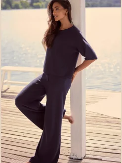 Pantalon lounge avec ceinture élastique et jambes larges