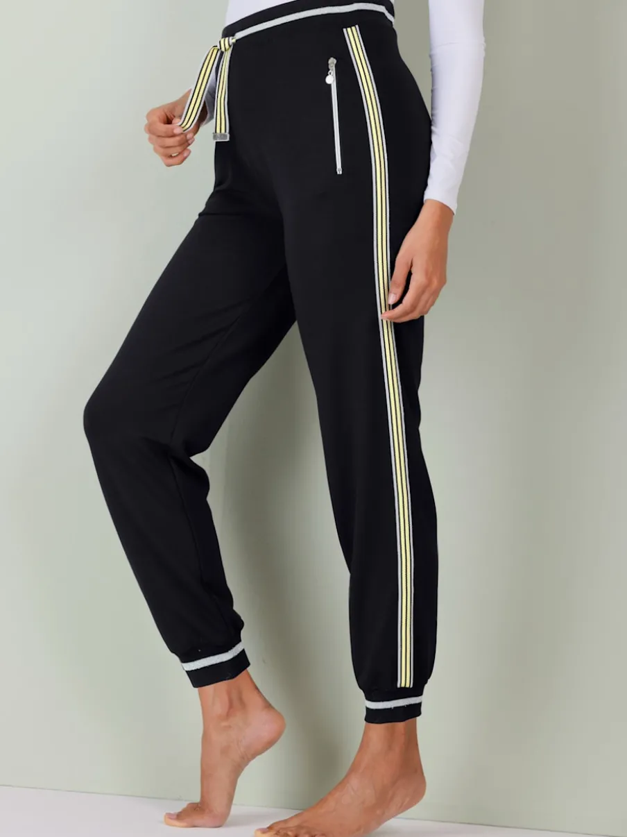 Pantalon modal et viscose à rayures avec ceinture élastique