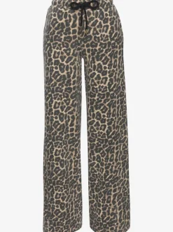Pantalon molletonné pantalon détente large à l'imprimé léopard intégral
