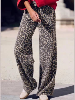 Pantalon molletonné pantalon détente large à l'imprimé léopard intégral