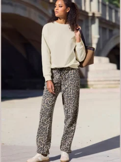 Pantalon molletonné pantalon détente à l'imprimé léopard intégral