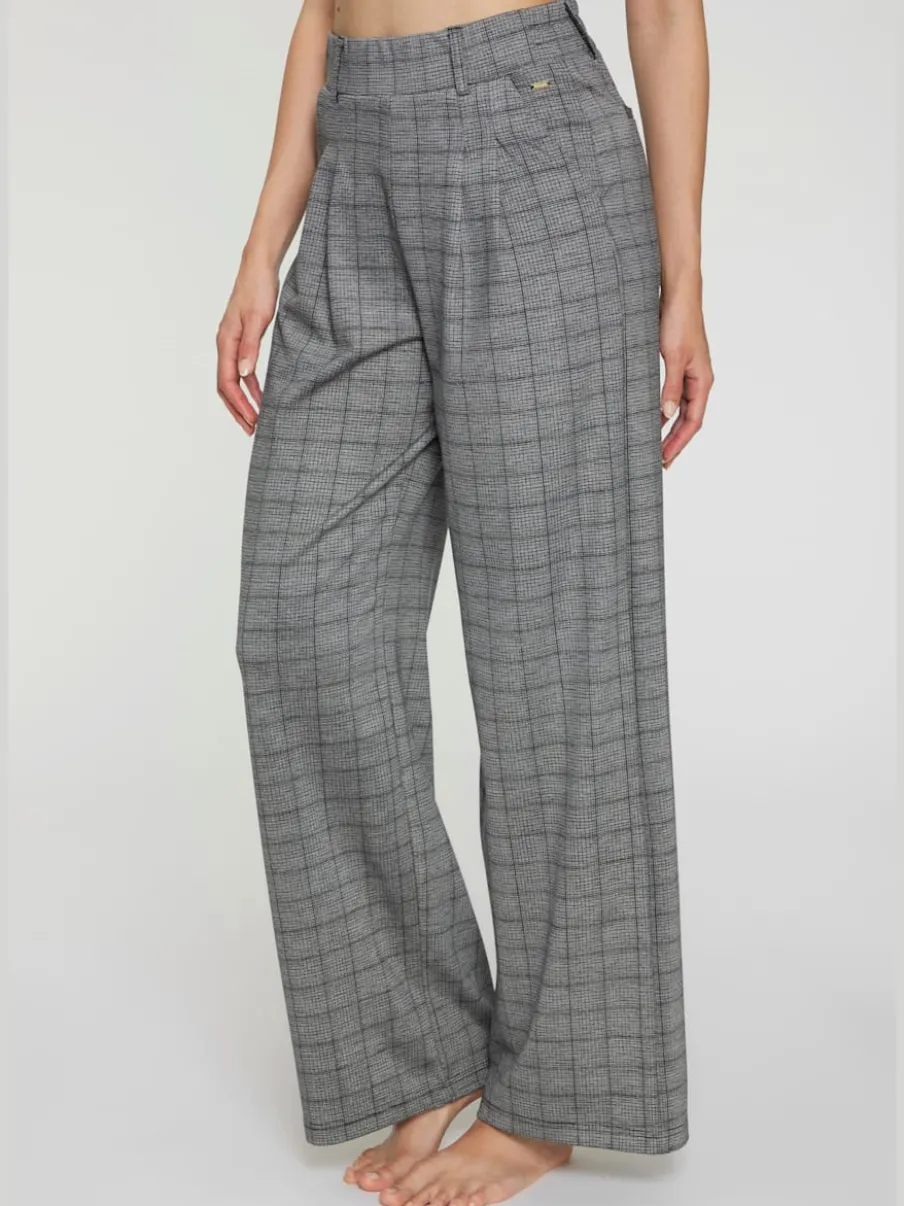 Pantalon à motifs à jambes larges et taille haute