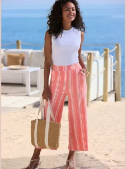 Pantalon 7/8 pantalon décontracté avec bords-côtes smockés extra-larges à rayures