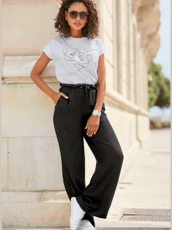Pantalon paperbag à coulisse avec poches latérales et coupe ample