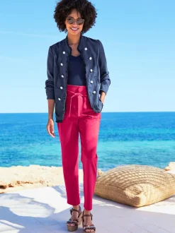 Pantalon paperbag fluide avec poches latérales confortables