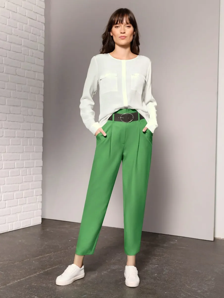 Pantalon à pinces en lyocell avec ceinture décorative et poches latérales