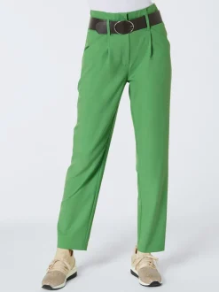 Pantalon à pinces en lyocell avec ceinture décorative et poches latérales