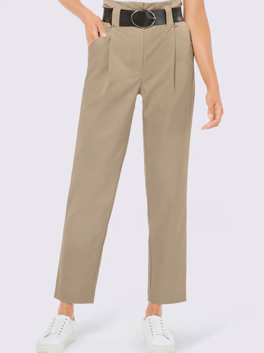 Pantalon à pinces en lyocell avec ceinture décorative et poches latérales