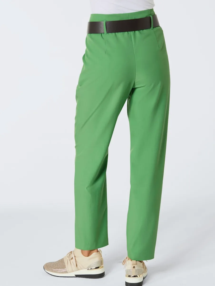 Pantalon à pinces en lyocell avec ceinture décorative et poches latérales