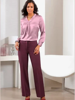 Pantalon à plis repassés avec jambes larges et ceinture gainante