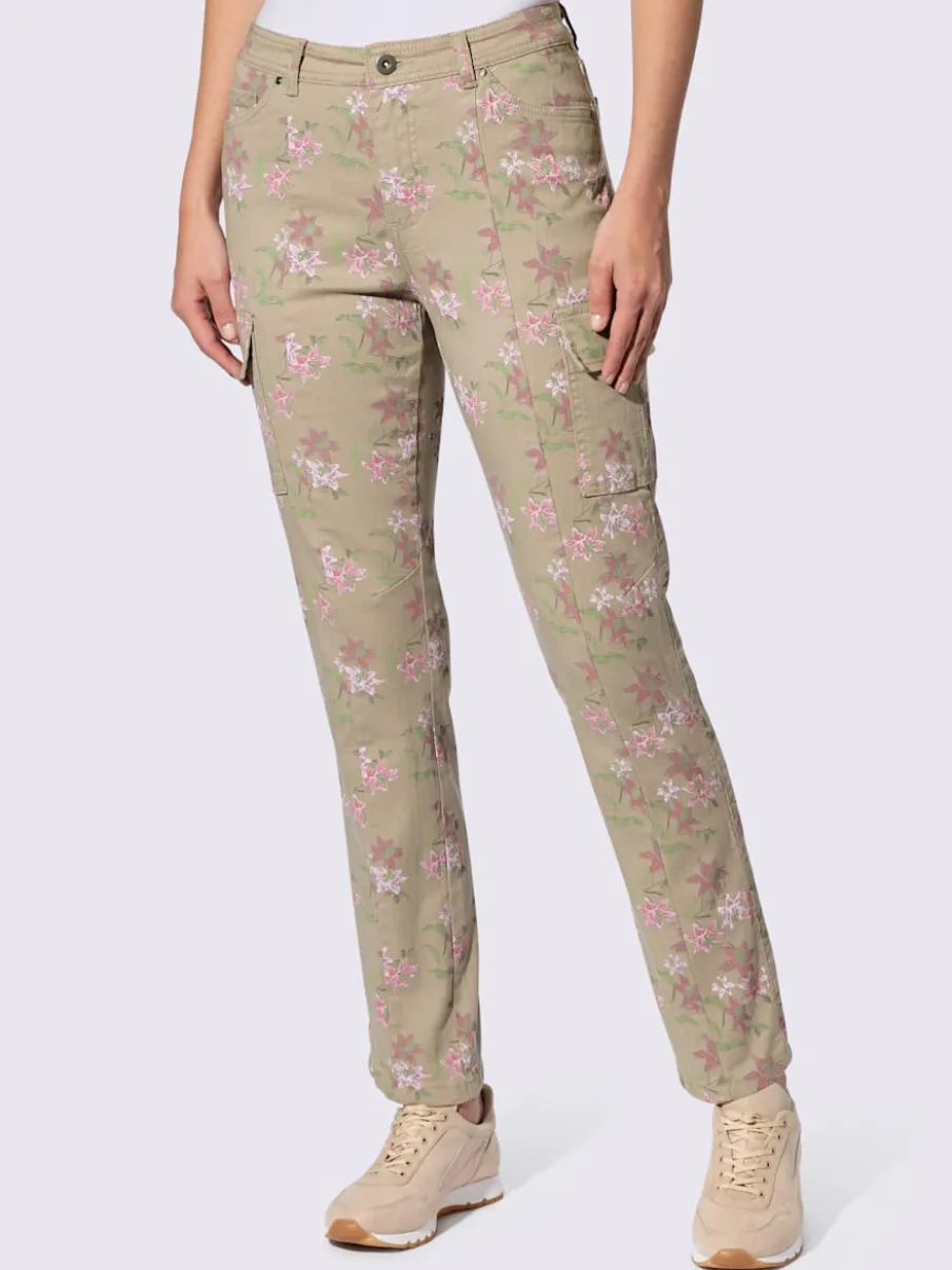 Pantalon à poches cargo avec imprimé floral subtile