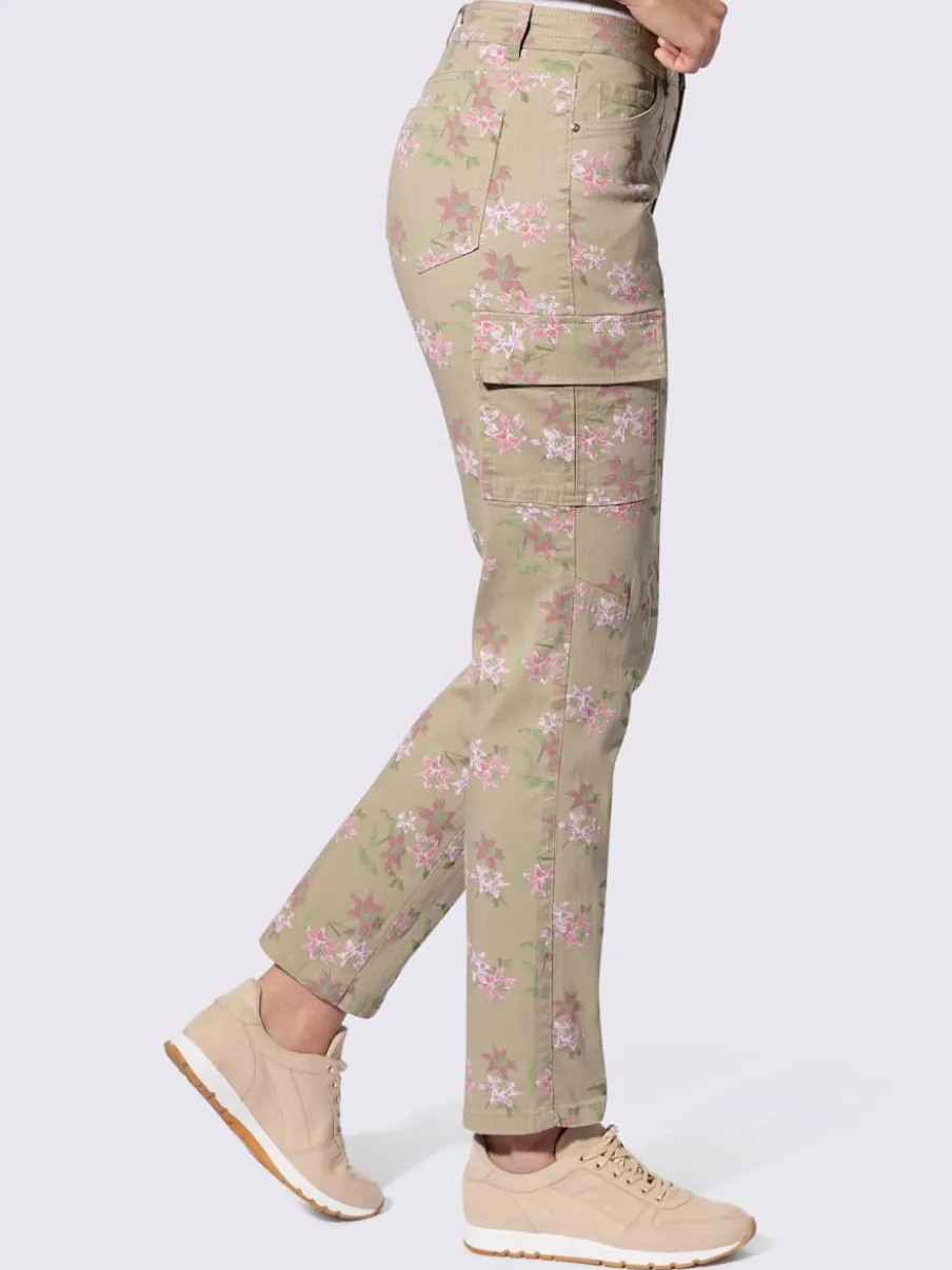 Pantalon à poches cargo avec imprimé floral subtile
