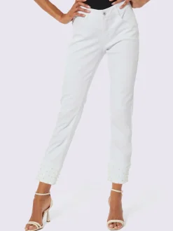 Pantalon 5 poches denim effet modelant agrémenté de perles