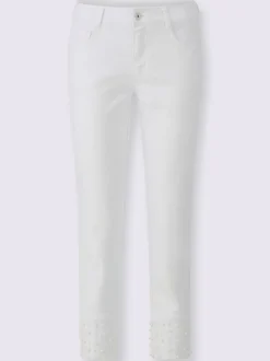 Pantalon 5 poches denim effet modelant agrémenté de perles