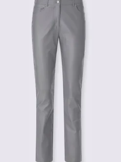 Pantalon 5 poches en matière brillante avec passants et rivets