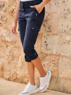 Pantalons cargo en coton coupe raccourcie avec poches