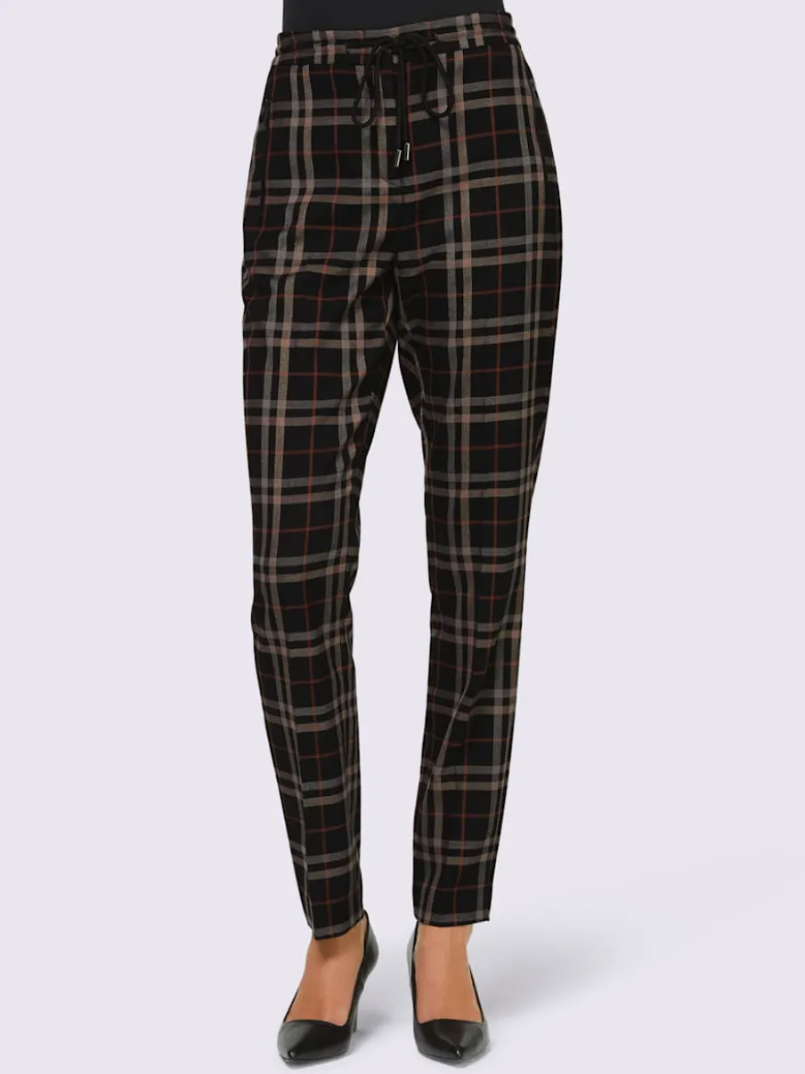 Pantalons à carreaux avec ceinture élastique et poches