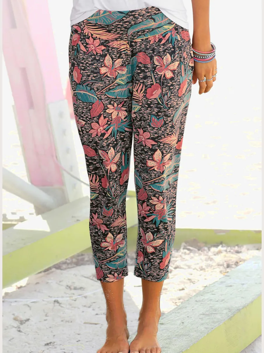 Pantalons décontractés 7/8 avec imprimé tropical unique