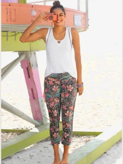 Pantalons décontractés 7/8 avec imprimé tropical unique