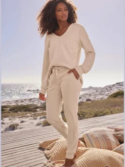 Pantalons détente en coton doux avec ceinture élastique