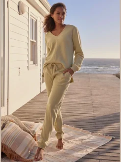Pantalons détente en coton doux avec ceinture élastique