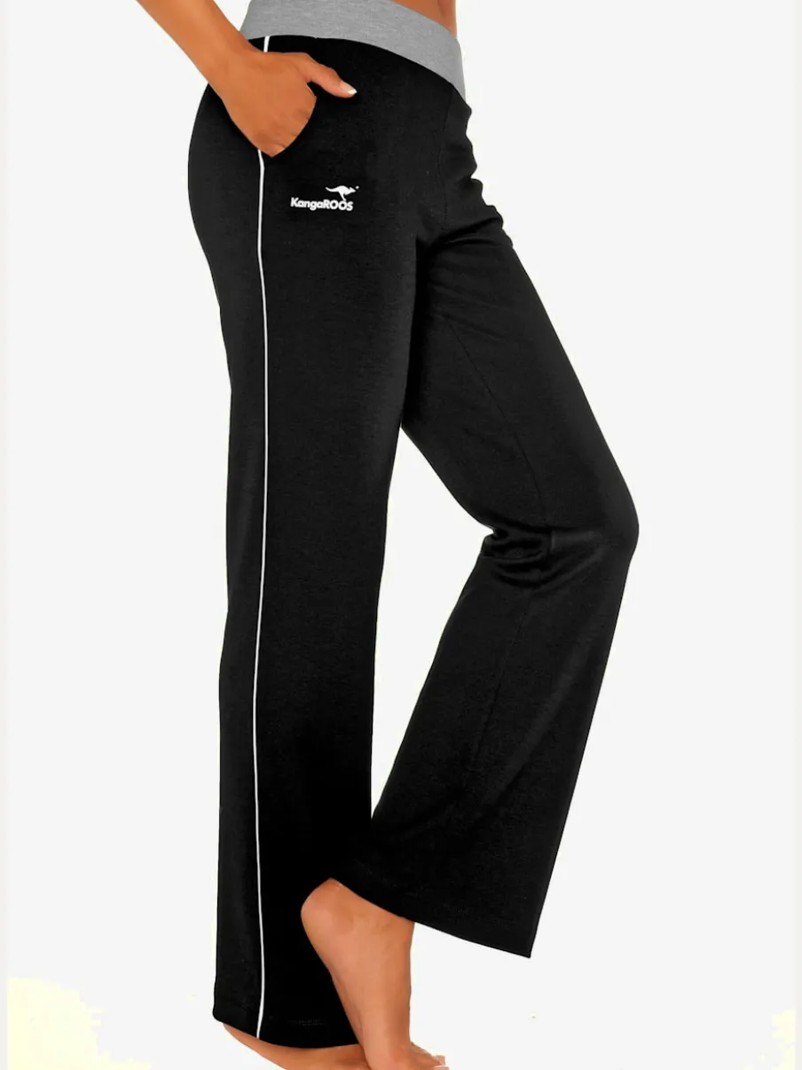 Pantalons détente larges avec bords-côtes en coton