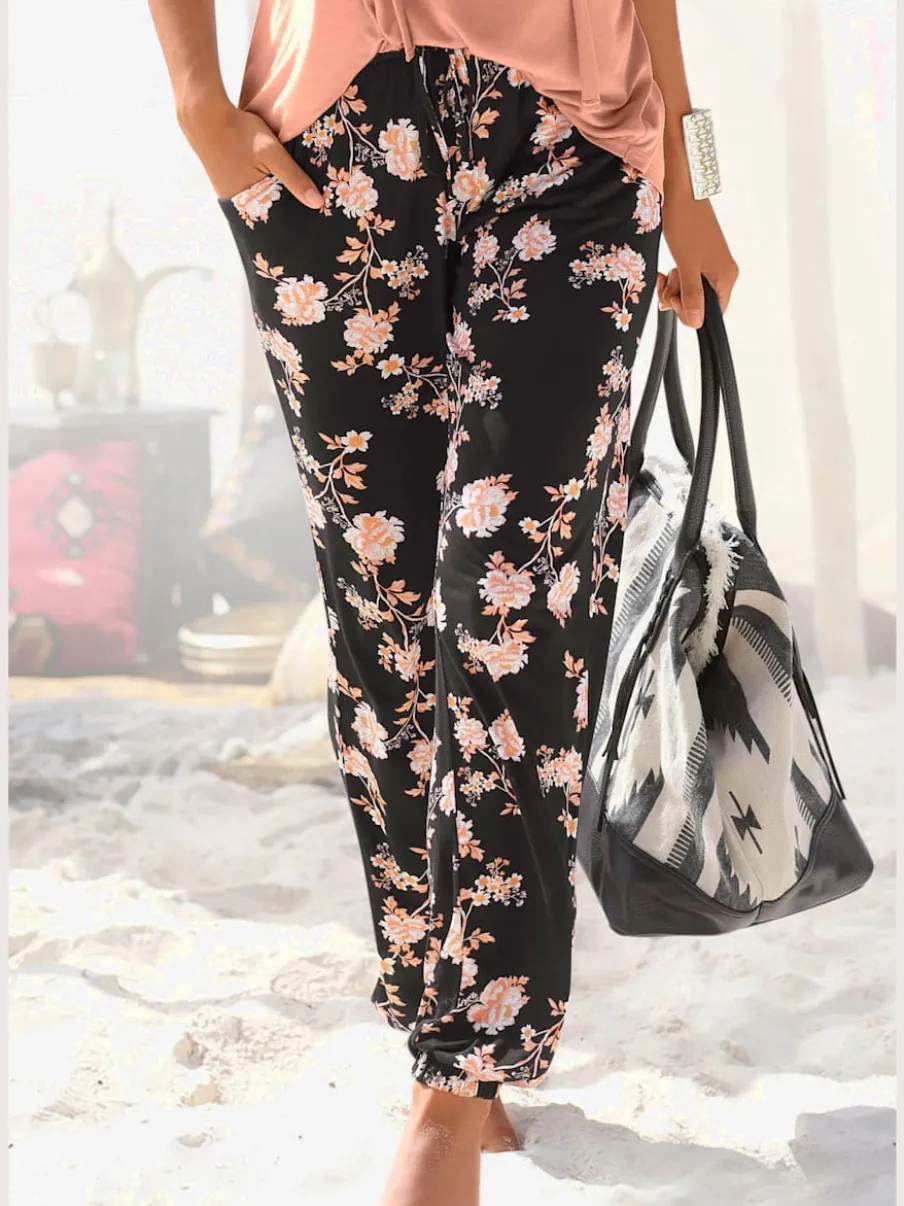Pantalons d'été légers avec impression florale et poches