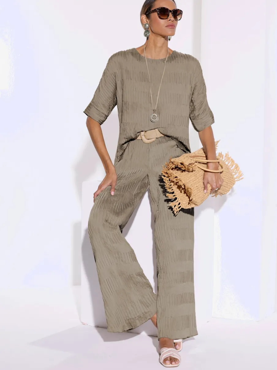Pantalons à effet froissé avec jambes larges confortables