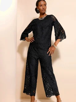 Pantalons en dentelle avec ceinture élastique et larges jambes