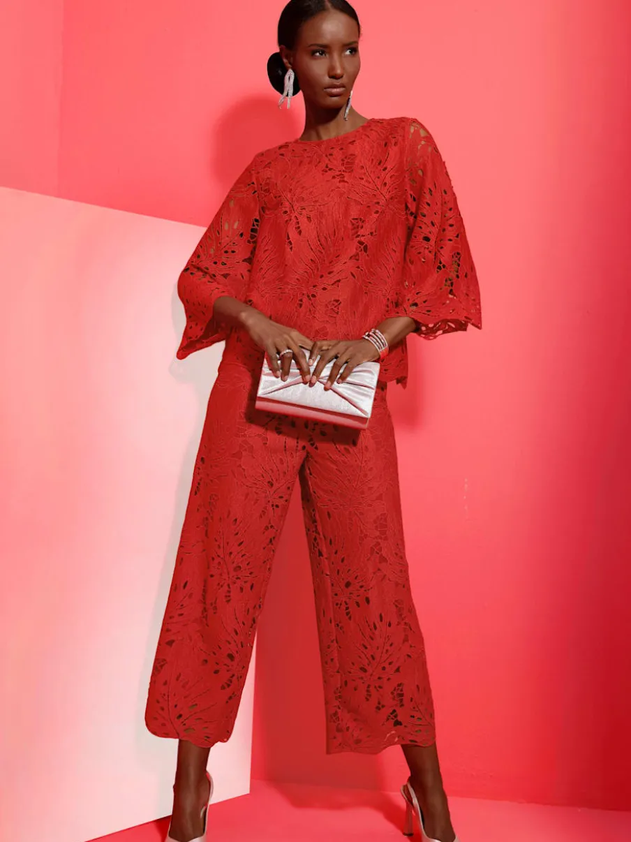 Pantalons en dentelle avec ceinture élastique et larges jambes