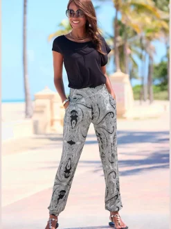 Pantalons en jersey léger avec ceinture élastique imprimés