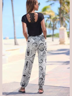 Pantalons en jersey léger avec ceinture élastique imprimés