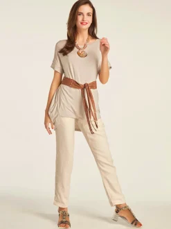 Pantalons en lin confortables avec poches fendues raffinées