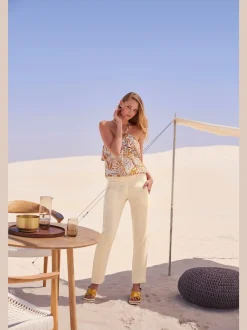Pantalons en lin confortables avec poches fendues raffinées