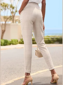 Pantalons extensibles avec ceinture coulissée et motifs à carreaux
