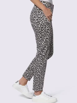 Pantalons extensibles avec motif léopard et poches latérales