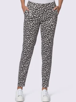 Pantalons extensibles avec motif léopard et poches latérales