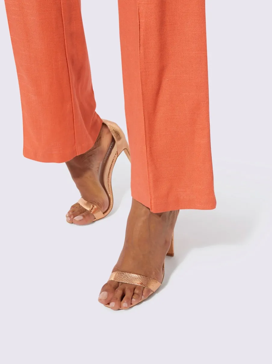 Pantalons fluides à jambes larges en mélange de lin
